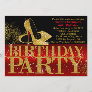 Invitation Fête d'anniversaire à talons hauts pailletés rouge