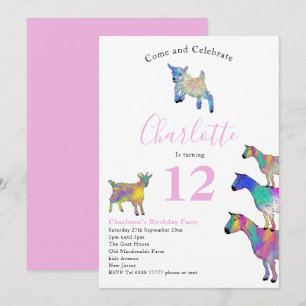 Invitation Fête d'anniversaire à thème chèvre d'animaux de fe