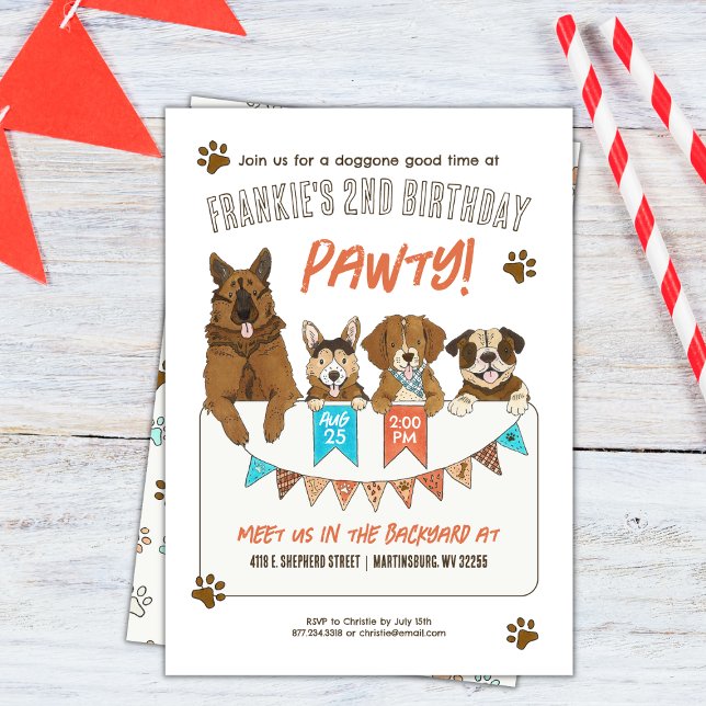 Invitation Fête d'anniversaire à thème de chien de pawty (Créateur téléchargé)