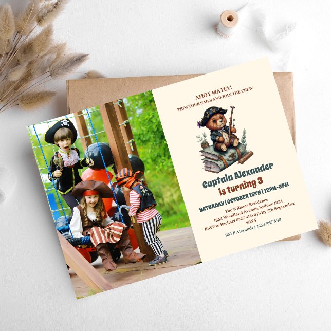 Invitation Fête d'anniversaire à thème de l'ours pirate (Créateur téléchargé)