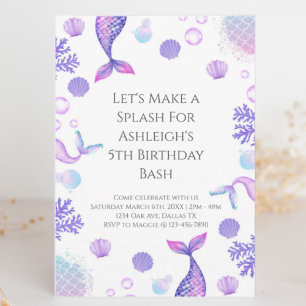 Invitation Fête d'anniversaire à thème de sirène violet