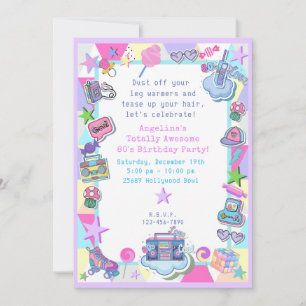 Invitation fête d'anniversaire à thème des années 80, fête du