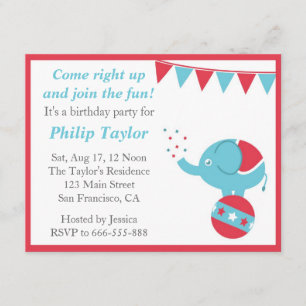 Invitation Fête d'anniversaire à thème du cirque avec un peti