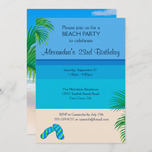 Invitation Fête d'anniversaire à Tropical Beach & Flip Flops