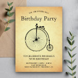 Invitation Fête d'anniversaire à vélo vintage<br><div class="desc">Invitation vos invités avec cette invitation de fête d'anniversaire vintage avec un vélo cent-farthing et une typographie élégante contre un arrière - plan parchemin vintage. Ajoutez simplement les détails de votre événement sur ce modèle facile à utiliser pour en faire une invitation unique.</div>