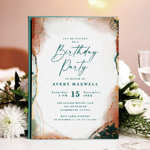 Invitation Fête d'anniversaire Abstraite Dark Turquoise & cui