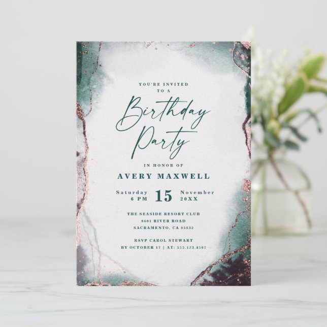 Invitation Fête d'anniversaire Abstraite Emerald Green (Debout devant)