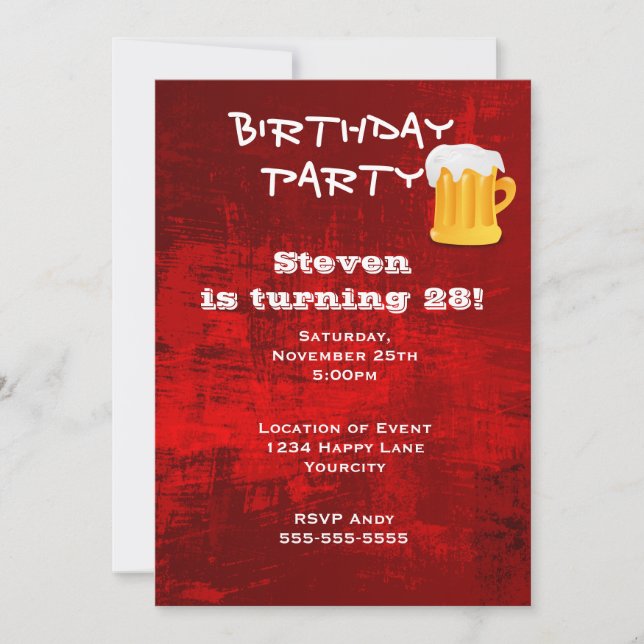 Invitation Fête d'anniversaire abstraite grunge rouge avec ch (Devant)