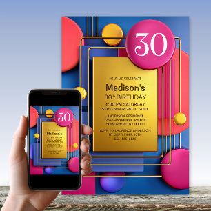 Invitation Fête d'anniversaire abstraite rose or pour les 30