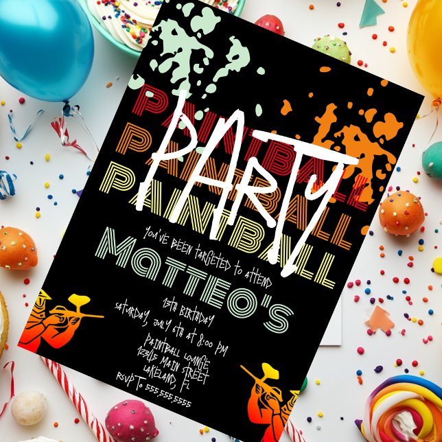 Invitation Fête d'anniversaire adolescente de paintball Cool (Créateur téléchargé)