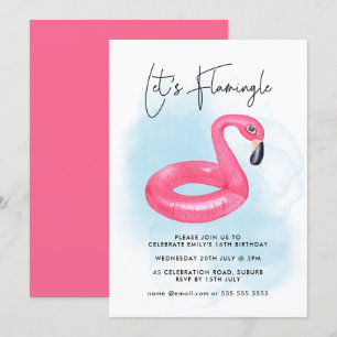 Invitation Fête d'anniversaire adolescente Flamant Rose Pisci