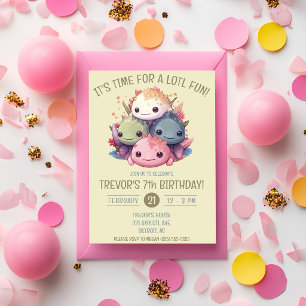 Invitation Fête d'anniversaire adorable avec des Axolotls