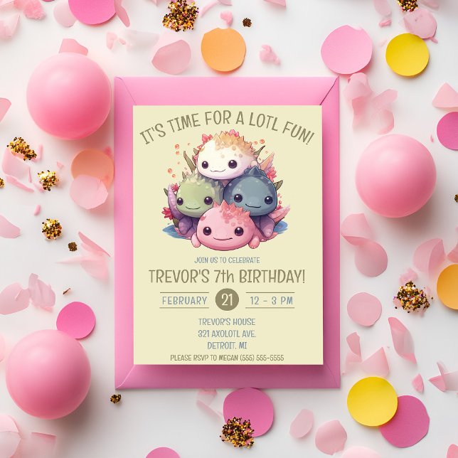 Invitation Fête d'anniversaire adorable avec des Axolotls (Créateur téléchargé)