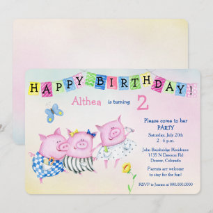 Invitation Fête d'anniversaire adorable de trois petits cocho