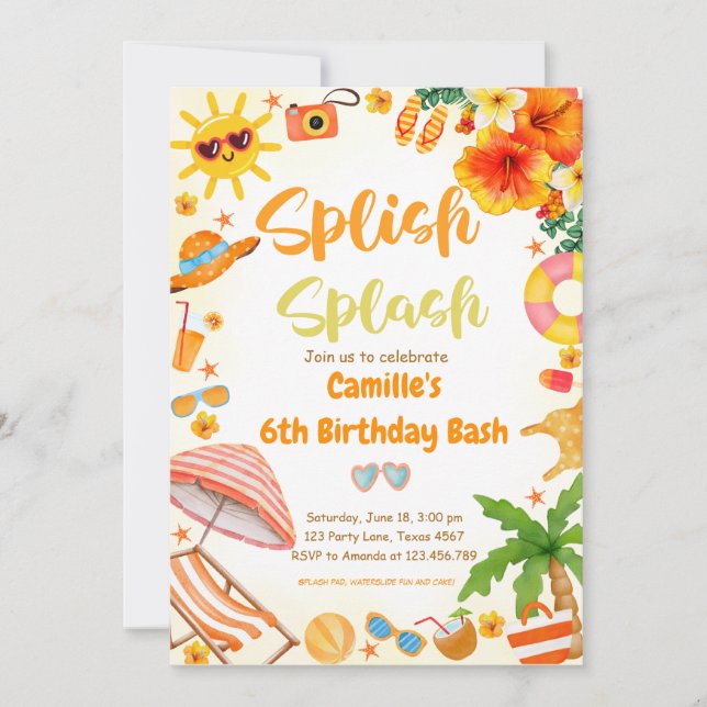 Invitation Fête d'anniversaire adorable Splish Splash Splash  (Devant)