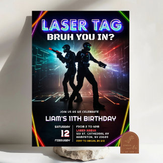 Invitation Fête d'anniversaire ados Neon Laser Tag Bruh You I
