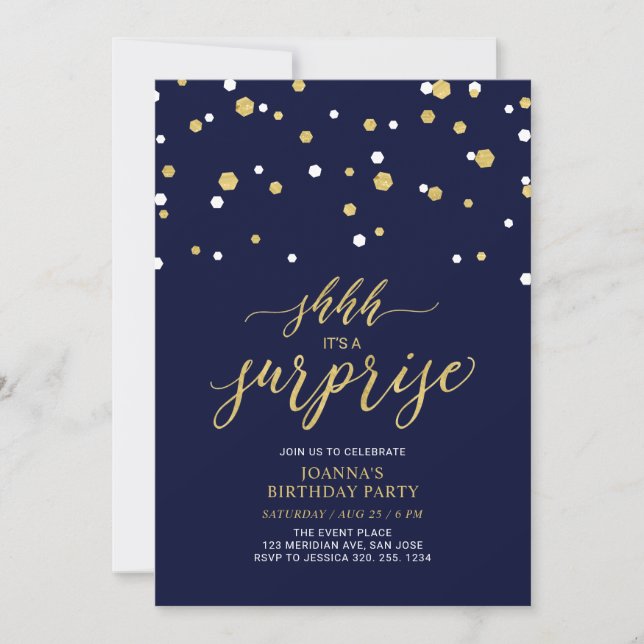 Invitation Fête d'anniversaire adulte avec confettis bleus et (Devant)
