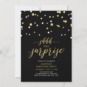 Invitation Fête d'anniversaire adulte avec confettis Noir & O
