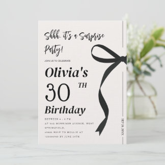 Invitation Fête d'anniversaire adulte Black Bow Surprise