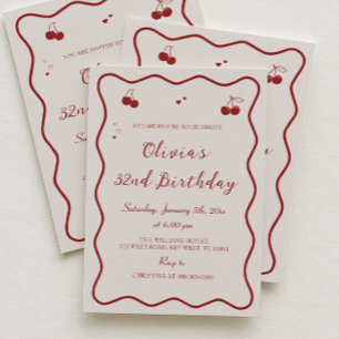 Invitation Fête d'anniversaire adulte Cerise Rouge Foncé
