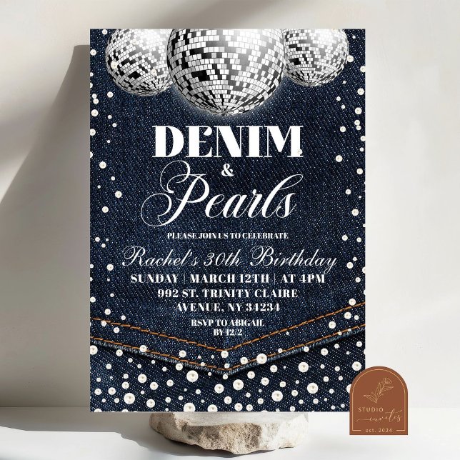 Invitation Fête d'anniversaire adulte Denim et Perles (Créateur téléchargé)
