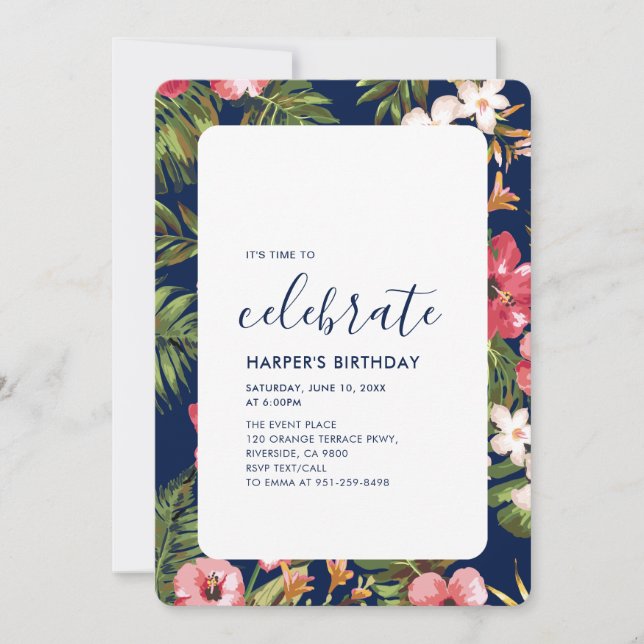 Invitation Fête d'anniversaire adulte d'été tropical moderne (Devant)