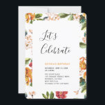 Invitation Fête d'anniversaire adulte d'été tropical moderne<br><div class="desc">Célébrez votre jour spécial avec cette invitation de fête tropicale qui présente une typographie simple et élégante ainsi que des motifs tropicaux. Ce modèle de conception est entièrement personnalisable.</div>