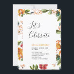 Invitation Fête d'anniversaire adulte d'été tropical moderne<br><div class="desc">Célébrez votre jour spécial avec cette invitation de fête tropicale qui présente une typographie simple et élégante ainsi que des motifs tropicaux. Ce modèle de conception est entièrement personnalisable.</div>