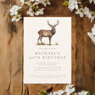 Invitation Fête d'anniversaire adulte élégante chasse cerf