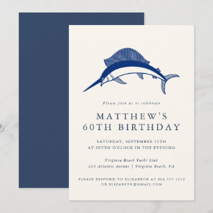 Invitation Fête d'anniversaire adulte élégante de pêcheur côt