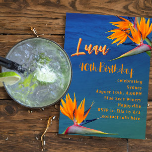 Invitation Fête d'anniversaire adulte Luau Fleurs Hawaïennes