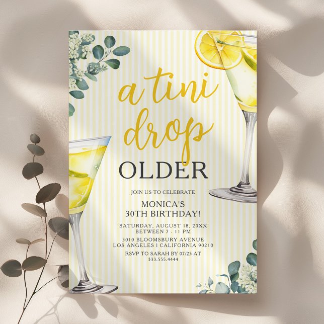 Invitation Fête d'anniversaire adulte Martini Lemon Drop (Créateur téléchargé)