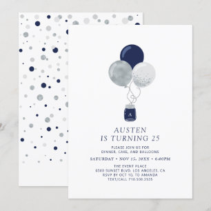 Invitation Fête d'anniversaire adulte moderne avec ballons ar