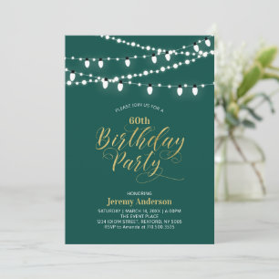 Invitation Fête d'anniversaire adulte moderne Gold & Green 60