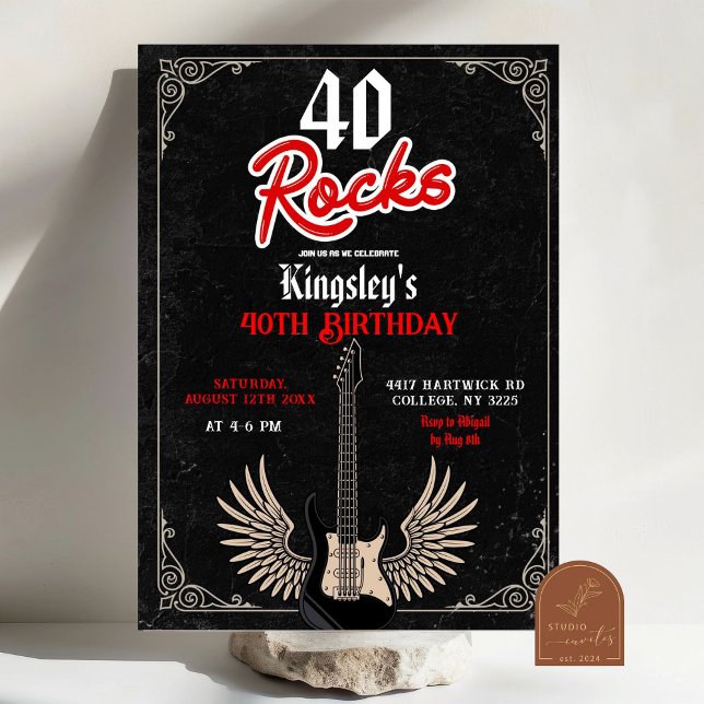 Invitation Fête d'anniversaire adulte Rock n Roll 40 ans Rock (Créateur téléchargé)
