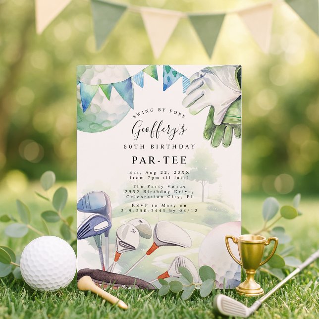 Invitation Fête d'anniversaire adulte sur le thème du golf aq (Créateur téléchargé)