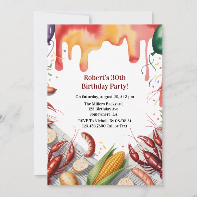 Invitation Fête d'anniversaire adultes avec ébullition d'écre (Devant)