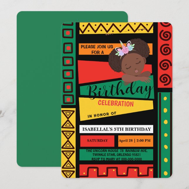 Invitation Fête d'anniversaire afro-africaine (Devant / Derrière)