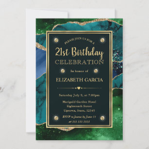 Invitation Fête d'anniversaire agate pailletée de sarcelle, v