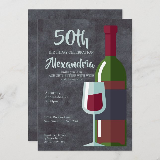 Invitation Fête d'anniversaire Âge s'améliore avec du vin (Ad (Devant / Derrière)