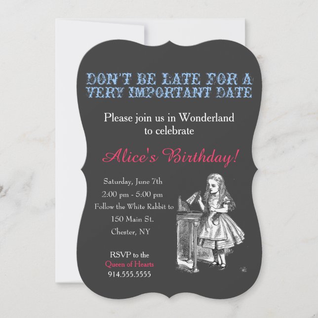 Invitation Fête d'anniversaire Alice au pays des merveilles s (Devant)
