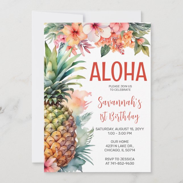 Invitation Fête d'anniversaire Aloha hawaïenne (Devant)