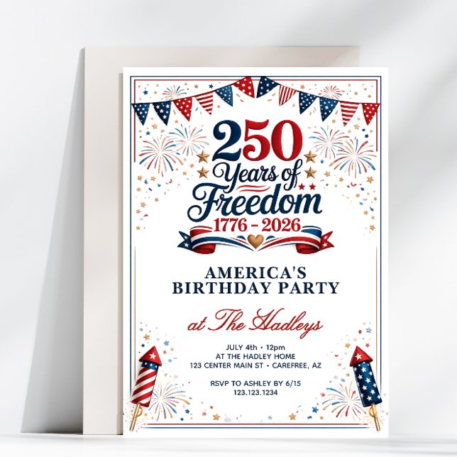 Invitation Fête d'anniversaire America 250 Libertés (Créateur téléchargé)