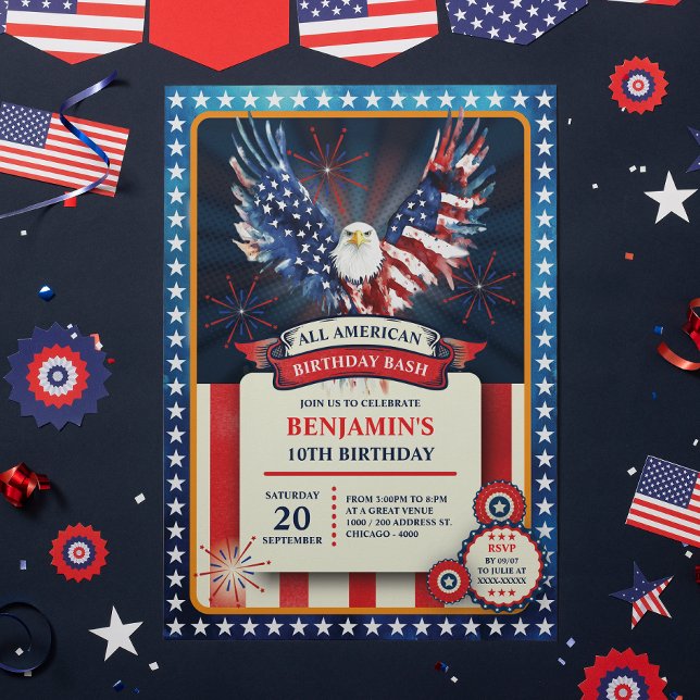 Invitation Fête d'anniversaire américaine (Celebrate in true American spirit with this bold and dramatic birthday invitation )