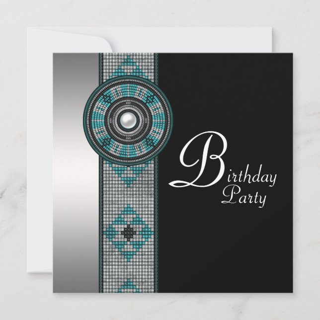 Invitation Fête d'anniversaire amérindienne turquoise bleu (Devant)