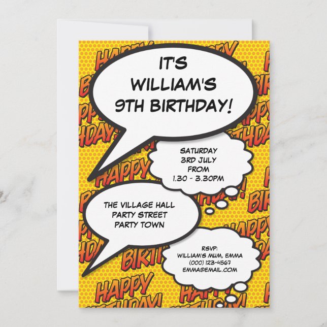 Invitation Fête d'anniversaire amusante bande dessinée modern (Devant)