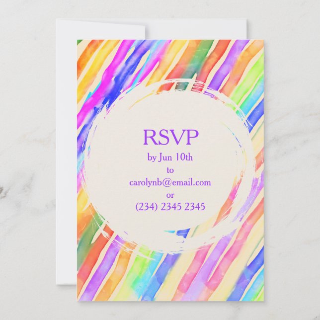 Invitation Fête d'anniversaire amusante et multicolore rayée  (Dos)