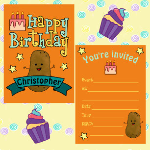 Invitation Fête d'anniversaire amusante pomme de terre person