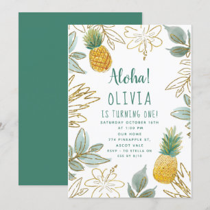Invitation Fête d'anniversaire Ananas Paillettes Dorées