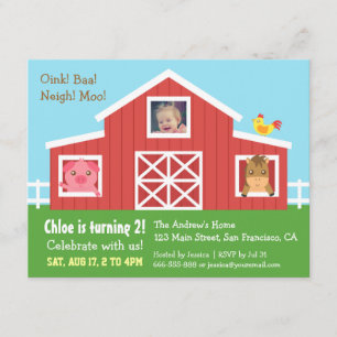 Invitation Fête d'anniversaire animale de photo de basse-cour